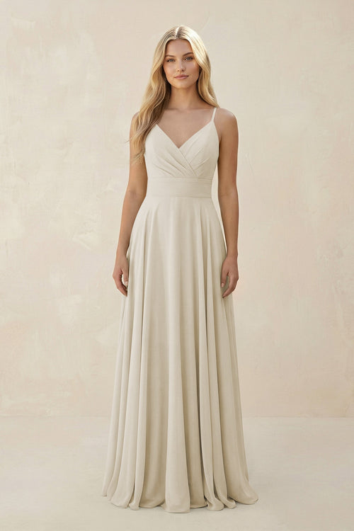 Spaghetti Strap A - Line Chiffon Bridesmaid Dress in Dove Gray - SHE IS ME Bridesmaid Dresses