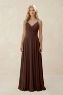 Spaghetti Strap A - Line Chiffon Bridesmaid Dress in Espresso - SHE IS ME Bridesmaid Dresses