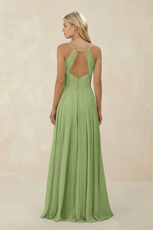 Spaghetti Strap A - Line Chiffon Bridesmaid Dress in Matcha - SHE IS ME Bridesmaid Dresses