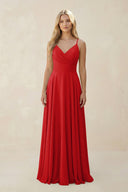 Spaghetti Strap A - Line Chiffon Bridesmaid Dress in Ruby Red - SHE IS ME Bridesmaid Dresses