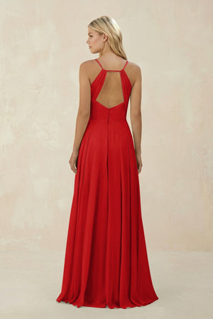 Spaghetti Strap A - Line Chiffon Bridesmaid Dress in Ruby Red - SHE IS ME Bridesmaid Dresses