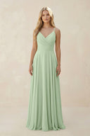 Spaghetti Strap A - Line Chiffon Bridesmaid Dress in Sage - SHE IS ME Bridesmaid Dresses