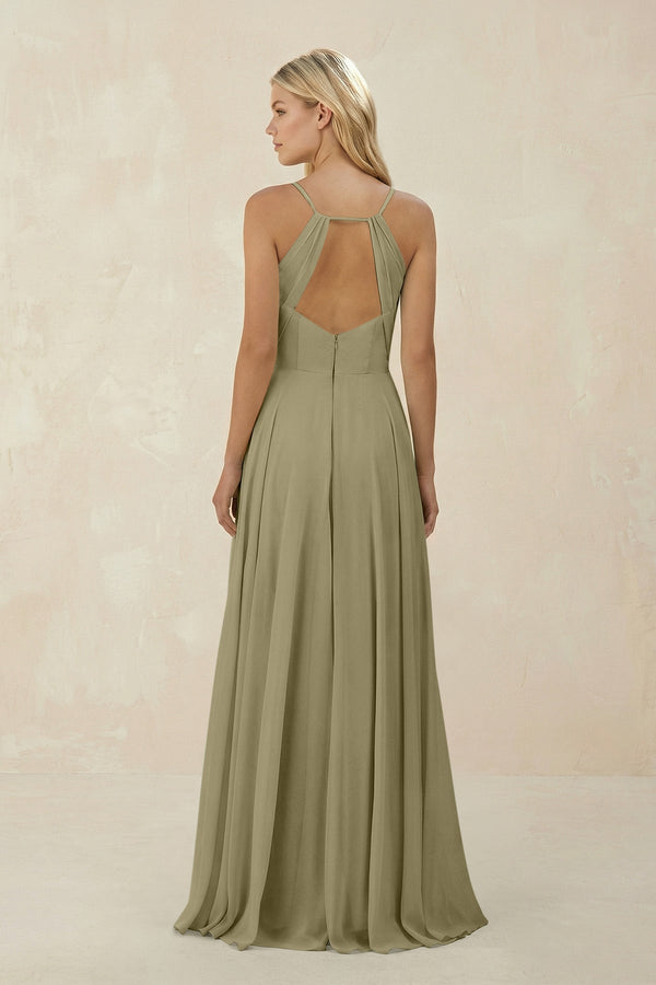 Spaghetti Strap A - Line Chiffon Bridesmaid Dress in Thyme - SHE IS ME Bridesmaid Dresses