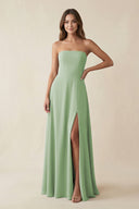 Spaghetti Strap A - Line Chiffon Maxi Bridesmaid Dress in Sage - SHE IS ME Bridesmaid Dresses