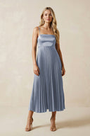 Spaghetti Strap A - Line Chiffon Midi Bridesmaid Dress in Twilight - SHE IS ME Bridesmaid Dresses