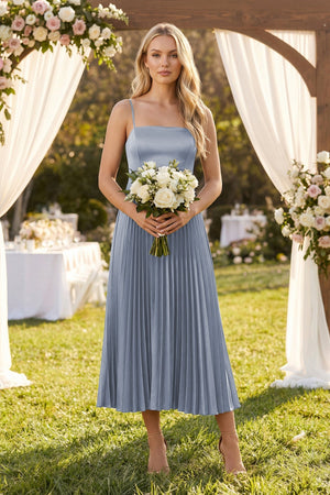 Spaghetti Strap A - Line Chiffon Midi Bridesmaid Dress in Twilight - SHE IS ME Bridesmaid Dresses