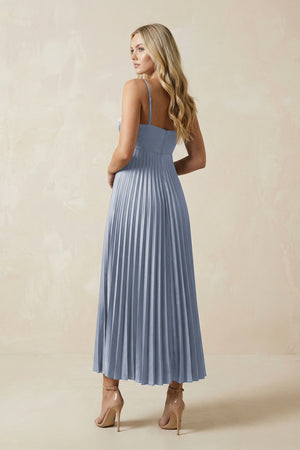 Spaghetti Strap A - Line Chiffon Midi Bridesmaid Dress in Twilight - SHE IS ME Bridesmaid Dresses