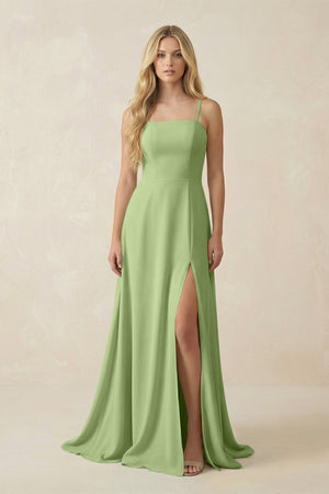 Spaghetti Strap Chiffon A - Line Bridesmaid Dress in Matcha - SHE IS ME Bridesmaid Dresses