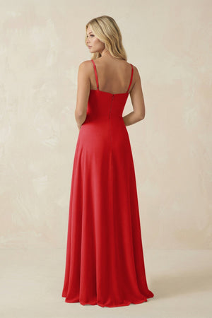 Spaghetti Strap Chiffon A - Line Bridesmaid Dress in Ruby Red - SHE IS ME Bridesmaid Dresses