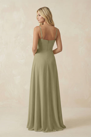 Spaghetti Strap Chiffon A - Line Bridesmaid Dress in Thyme - SHE IS ME Bridesmaid Dresses