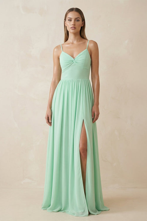 Spaghetti Strap Pleated A-Line Chiffon Bridesmaid Dress in Pale Pistachio - SHE IS ME BRIDESMAID DRESSES