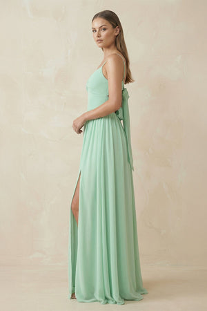 Spaghetti Strap Pleated A-Line Chiffon Bridesmaid Dress in Pale Pistachio - SHE IS ME BRIDESMAID DRESSES