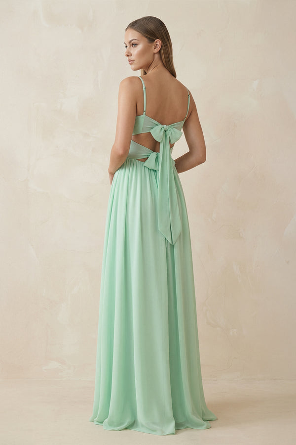 Spaghetti Strap Pleated A-Line Chiffon Bridesmaid Dress in Pale Pistachio - SHE IS ME BRIDESMAID DRESSES