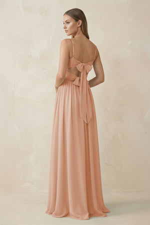 Spaghetti Strap Pleated A - Line Chiffon Bridesmaid Dress in Champagne Rose - SHE IS ME Bridesmaid Dresses