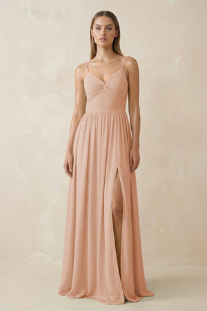 Spaghetti Strap Pleated A - Line Chiffon Bridesmaid Dress in Champagne Rose - SHE IS ME Bridesmaid Dresses