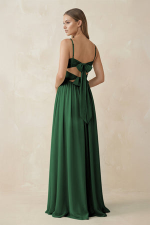 Spaghetti Strap Pleated A - Line Chiffon Bridesmaid Dress in Dark Green - SHE IS ME Bridesmaid Dresses