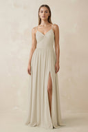 Spaghetti Strap Pleated A - Line Chiffon Bridesmaid Dress in Dove Gray - SHE IS ME Bridesmaid Dresses