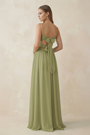 Spaghetti Strap Pleated A - Line Chiffon Bridesmaid Dress in Moss Green - SHE IS ME Bridesmaid Dresses