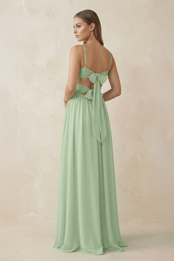 Spaghetti Strap Pleated A - Line Chiffon Bridesmaid Dress in Sage - SHE IS ME Bridesmaid Dresses