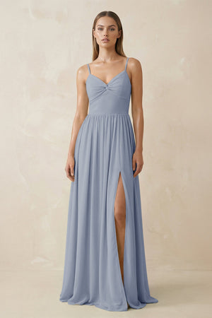 Spaghetti Strap Pleated A - Line Chiffon Bridesmaid Dress in Twilight - SHE IS ME Bridesmaid Dresses
