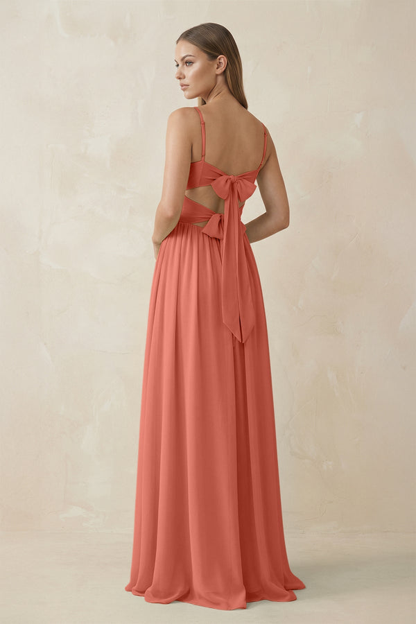 Spaghetti Strap Pleated A - Line Chiffon Bridesmaid Dress in Wild Rose - SHE IS ME Bridesmaid Dresses