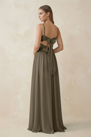Spaghetti Strap Pleated A - Line Chiffon Bridesmaid Dress in Willow Green - SHE IS ME Bridesmaid Dresses