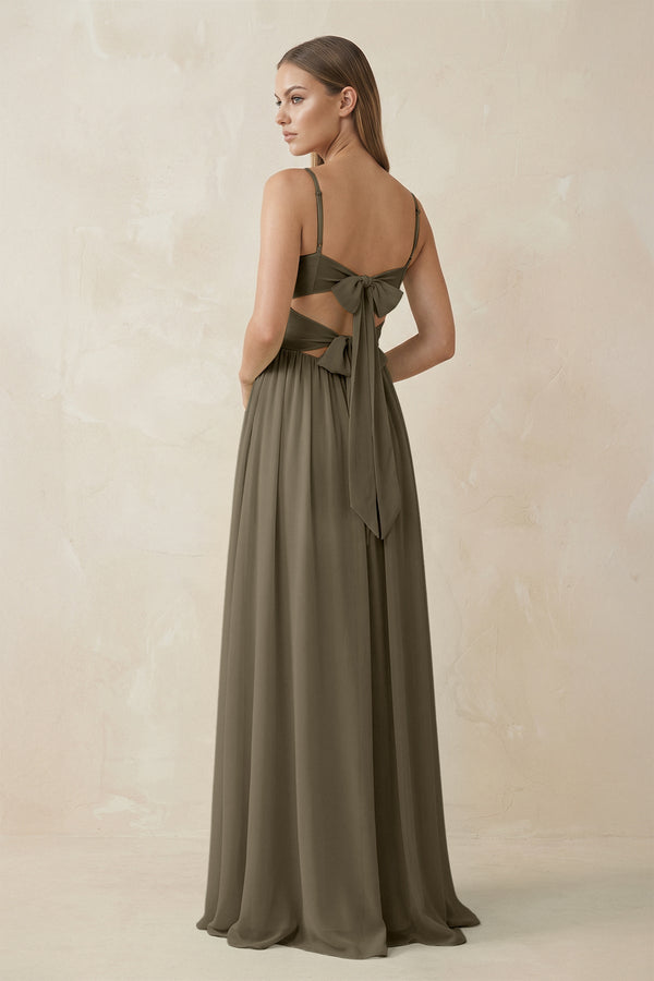 Spaghetti Strap Pleated A - Line Chiffon Bridesmaid Dress in Willow Green - SHE IS ME Bridesmaid Dresses