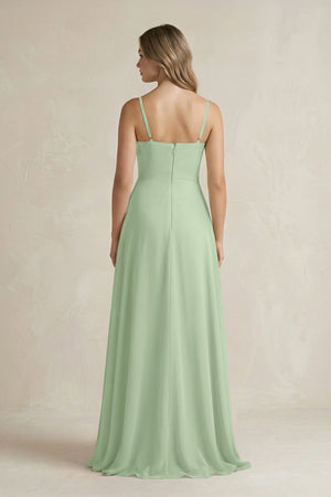 Spaghetti Strap Ruffled A - Line Chiffon Bridesmaid Dress in Sage - SHE IS ME Bridesmaid Dresses