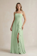 Spaghetti Strap Ruffled A - Line Chiffon Bridesmaid Dress in Sage - SHE IS ME Bridesmaid Dresses