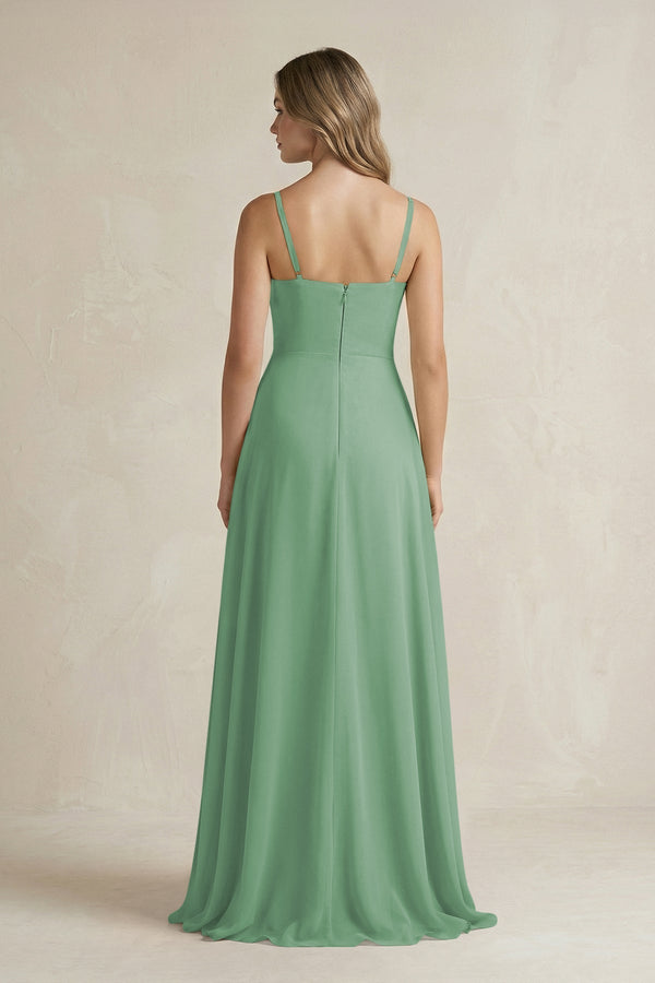 Spaghetti Strap Ruffled A - Line Chiffon Bridesmaid Dress in Sea Glass - SHE IS ME Bridesmaid Dresses