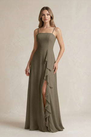 Spaghetti Strap Ruffled A - Line Chiffon Bridesmaid Dress in Willow Green - SHE IS ME Bridesmaid Dresses