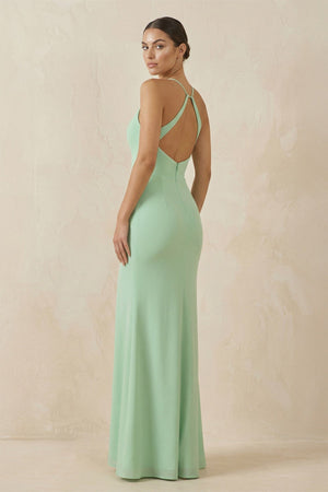 Spaghetti Strap Sheath Chiffon Bridesmaid Dress With Slit - SHE IS ME Bridesmaid Dresses