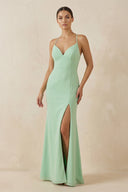 Spaghetti Strap Sheath Chiffon Bridesmaid Dress With Slit - SHE IS ME Bridesmaid Dresses