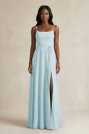 Spaghetti Straps Chiffon A - Line Bridesmaid Dress in Sky Blue - SHE IS ME Bridesmaid Dresses