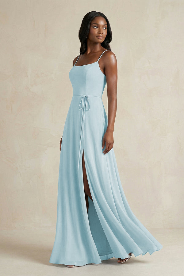 Spaghetti Straps Chiffon A - Line Bridesmaid Dress in Sky Blue - SHE IS ME Bridesmaid Dresses