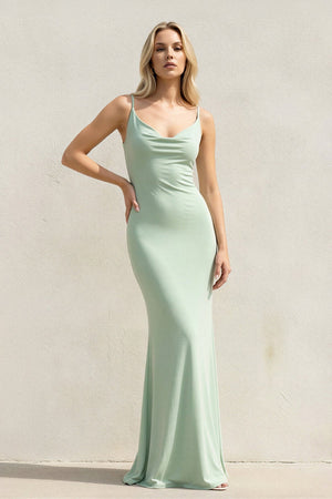 Spaghetti Straps Maxi Dress With Lace in Mint Green - SHE IS ME