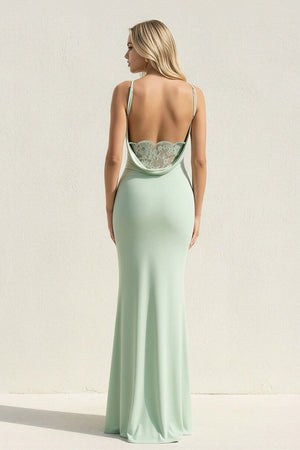 Spaghetti Straps Maxi Dress With Lace in Mint Green - SHE IS ME