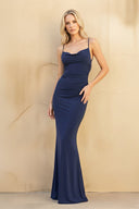 Spaghetti Straps Maxi Dress With Lace in Navy - SHE IS ME