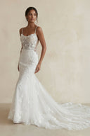 Spaghetti Straps Mermaid Lace Wedding Dress in White - SHE IS ME Wedding Dresses