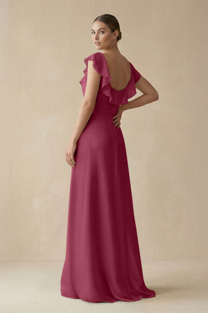 Square Neck A - Line Bridesmaid Dress with Ruffles in Desert Rose - SHE IS ME Bridesmaid Dresses