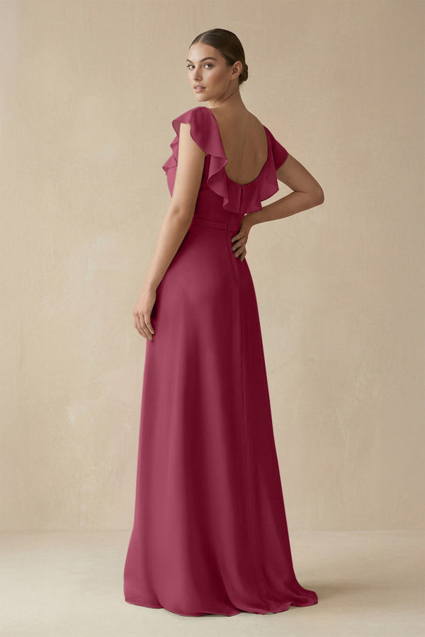 Square Neck A - Line Bridesmaid Dress with Ruffles in Desert Rose - SHE IS ME Bridesmaid Dresses