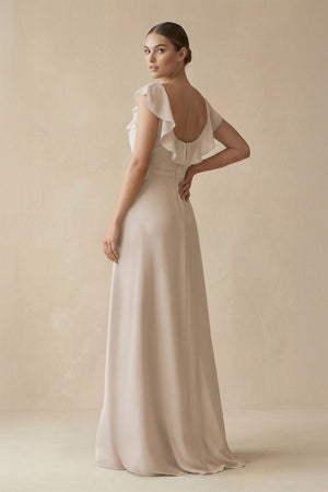 Square Neck A - Line Bridesmaid Dress with Ruffles in Frost - SHE IS ME Bridesmaid Dresses