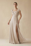 Square Neck A - Line Bridesmaid Dress with Ruffles in Frost - SHE IS ME Bridesmaid Dresses