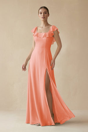Square Neck A - Line Bridesmaid Dress with Ruffles in Rosette - SHE IS ME Bridesmaid Dresses