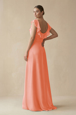 Square Neck A - Line Bridesmaid Dress with Ruffles in Rosette - SHE IS ME Bridesmaid Dresses