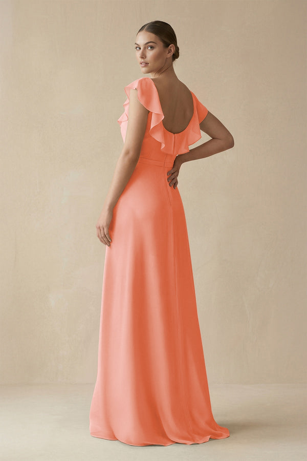 Square Neck A - Line Bridesmaid Dress with Ruffles in Rosette - SHE IS ME Bridesmaid Dresses