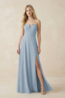 Strapless A - Line Chiffon Bridesmaid Dress With Slit - SHE IS ME Bridesmaid Dresses