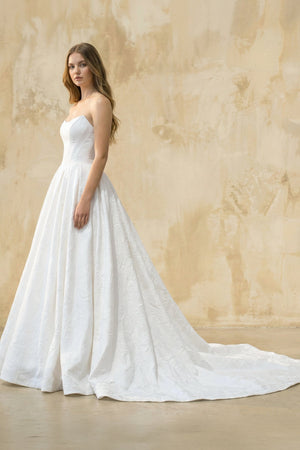 Strapless A Line Satin Wedding Dress in White - SHE IS ME Wedding Dresses