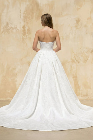 Strapless A Line Satin Wedding Dress in White - SHE IS ME Wedding Dresses