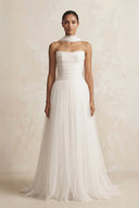 Strapless Chiffon A - Line Pleated Scarf Wedding Dress in Ivory - SHE IS ME Wedding Dresses